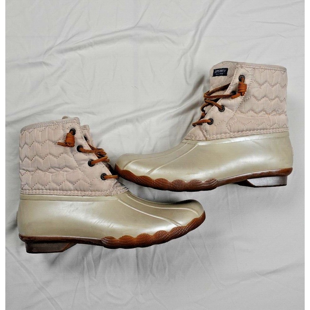 Sperry Saltwater White Pearl Quilted Duck Boots Size 6M US - Picture 6 of 8